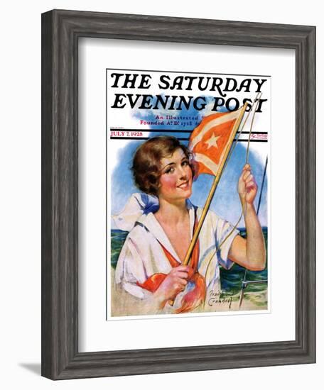 "Woman with Signal Flag," Saturday Evening Post Cover, July 7, 1928-Bradshaw Crandall-Framed Giclee Print