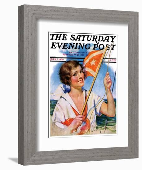 "Woman with Signal Flag," Saturday Evening Post Cover, July 7, 1928-Bradshaw Crandall-Framed Giclee Print