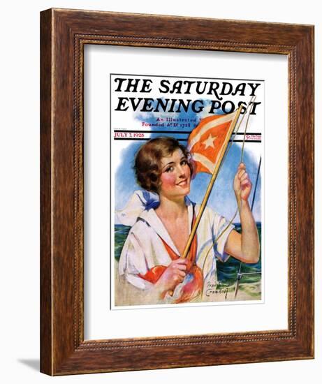 "Woman with Signal Flag," Saturday Evening Post Cover, July 7, 1928-Bradshaw Crandall-Framed Giclee Print