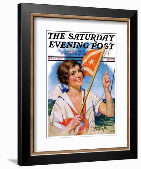 "Woman with Signal Flag," Saturday Evening Post Cover, July 7, 1928-Bradshaw Crandall-Framed Giclee Print