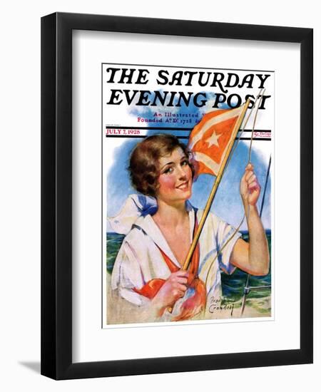 "Woman with Signal Flag," Saturday Evening Post Cover, July 7, 1928-Bradshaw Crandall-Framed Giclee Print