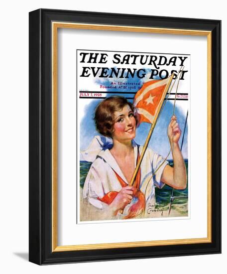 "Woman with Signal Flag," Saturday Evening Post Cover, July 7, 1928-Bradshaw Crandall-Framed Giclee Print