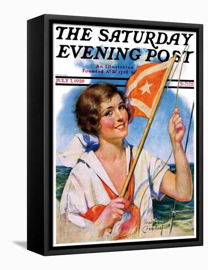 "Woman with Signal Flag," Saturday Evening Post Cover, July 7, 1928-Bradshaw Crandall-Framed Premier Image Canvas