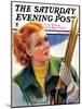 "Woman with Snow Skis," Saturday Evening Post Cover, March 2, 1935-Bradshaw Crandall-Mounted Giclee Print