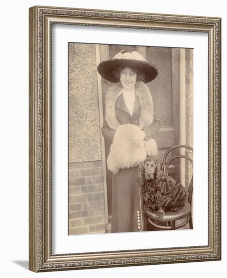 Woman with Spaniel Dog Outside a House-null-Framed Photographic Print