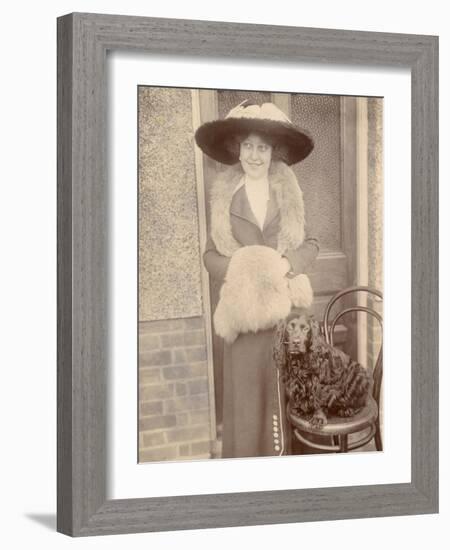 Woman with Spaniel Dog Outside a House-null-Framed Photographic Print