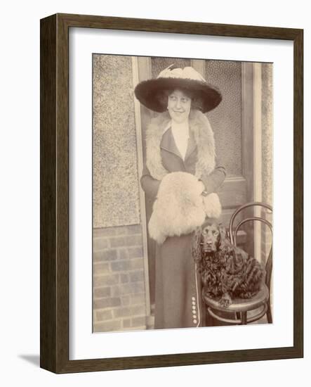 Woman with Spaniel Dog Outside a House-null-Framed Photographic Print