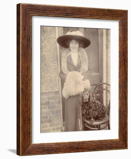 Woman with Spaniel Dog Outside a House-null-Framed Photographic Print