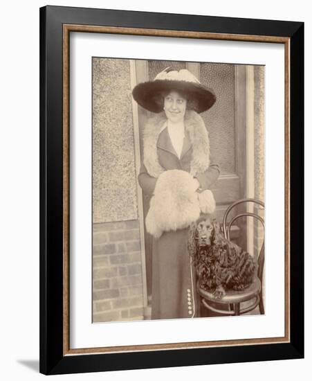 Woman with Spaniel Dog Outside a House-null-Framed Photographic Print