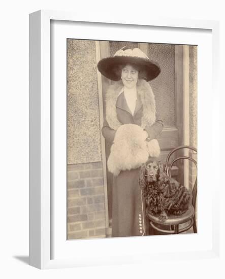 Woman with Spaniel Dog Outside a House-null-Framed Photographic Print