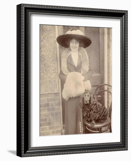 Woman with Spaniel Dog Outside a House-null-Framed Photographic Print