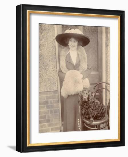 Woman with Spaniel Dog Outside a House-null-Framed Photographic Print