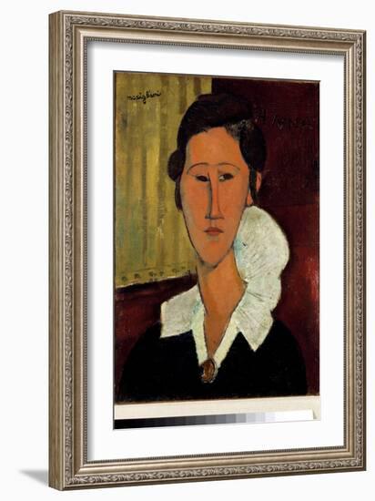 Woman with the Collar or Portrait of Anna Zborowska, 1917 (Painting)-Amedeo Modigliani-Framed Giclee Print