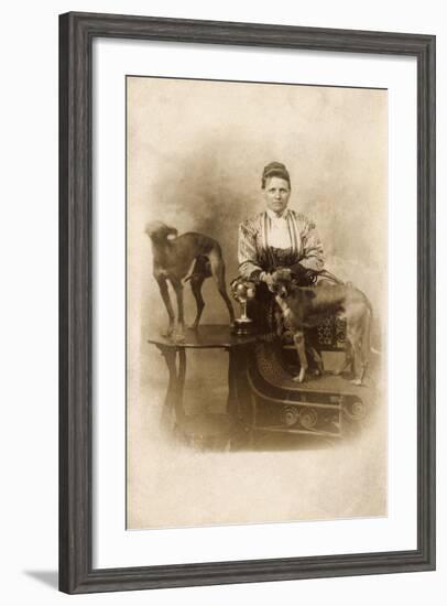 Woman with Two Greyhounds-null-Framed Photographic Print