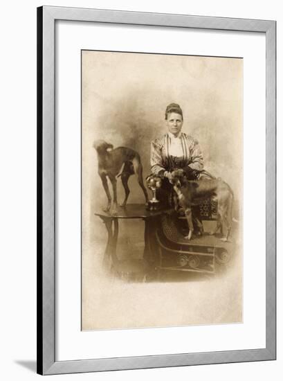 Woman with Two Greyhounds-null-Framed Photographic Print