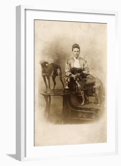 Woman with Two Greyhounds-null-Framed Photographic Print