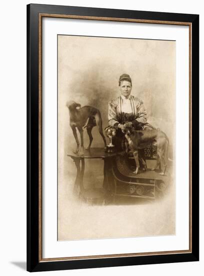 Woman with Two Greyhounds-null-Framed Photographic Print