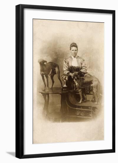 Woman with Two Greyhounds-null-Framed Photographic Print