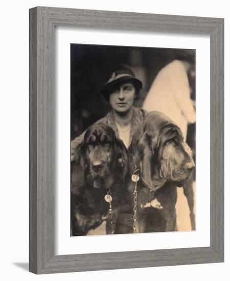 Woman with Two Pedigree Bloodhounds-null-Framed Photographic Print