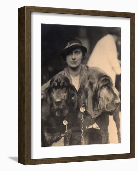 Woman with Two Pedigree Bloodhounds-null-Framed Photographic Print