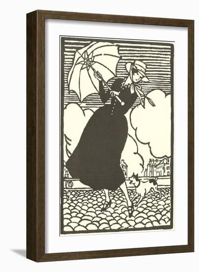 Woman with Umbrella and Dog-null-Framed Art Print