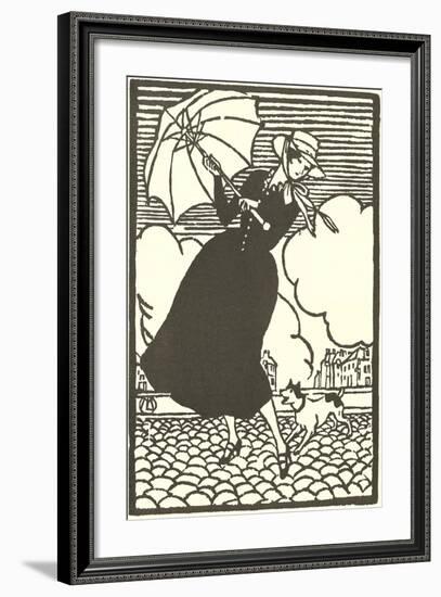 Woman with Umbrella and Dog-null-Framed Art Print