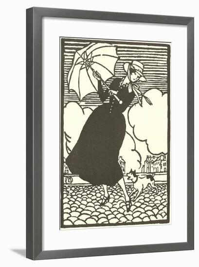 Woman with Umbrella and Dog-null-Framed Art Print