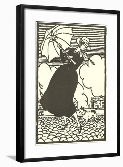 Woman with Umbrella and Dog-null-Framed Art Print