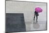 Woman with Umbrella and Mobile Phone Walking Up Steps to Auckland Art Gallery-Nick Servian-Mounted Photographic Print