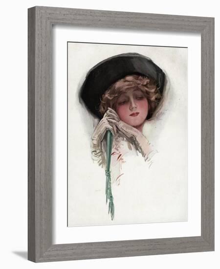 Woman with White Wrist Gloves-Harrison Fisher-Framed Art Print