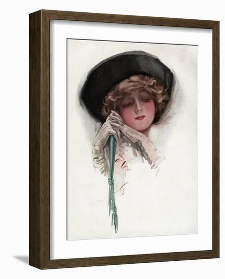 Woman with White Wrist Gloves-Harrison Fisher-Framed Art Print