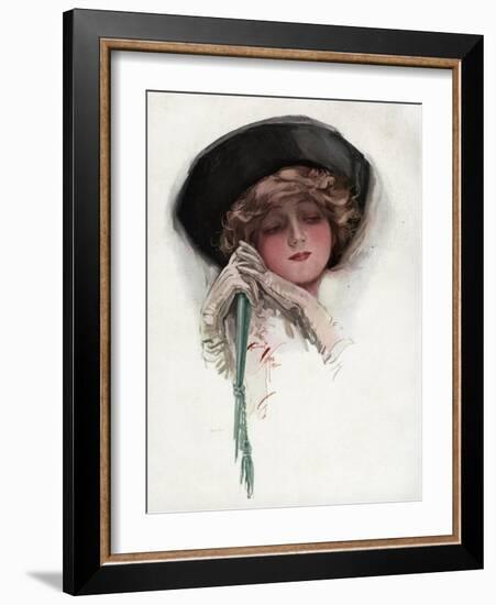 Woman with White Wrist Gloves-Harrison Fisher-Framed Art Print