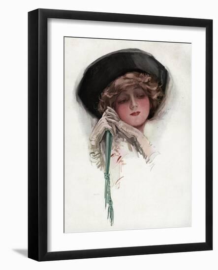 Woman with White Wrist Gloves-Harrison Fisher-Framed Art Print