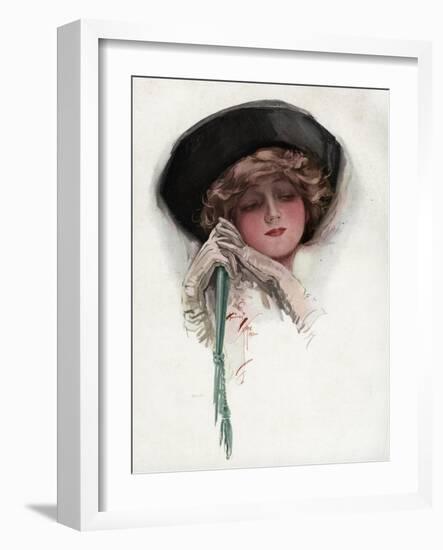 Woman with White Wrist Gloves-Harrison Fisher-Framed Art Print