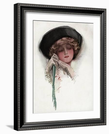 Woman with White Wrist Gloves-Harrison Fisher-Framed Art Print