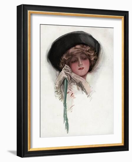 Woman with White Wrist Gloves-Harrison Fisher-Framed Art Print