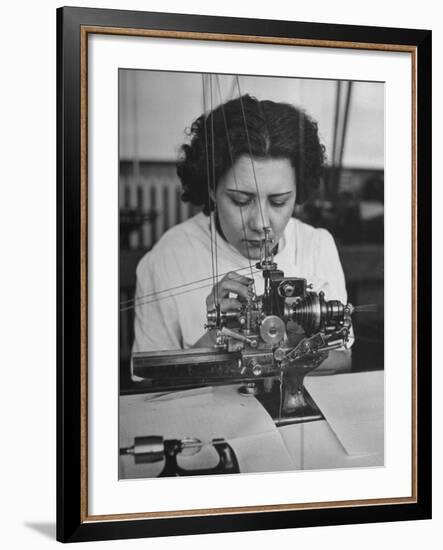 Woman Working in Watch Factory-null-Framed Premium Photographic Print