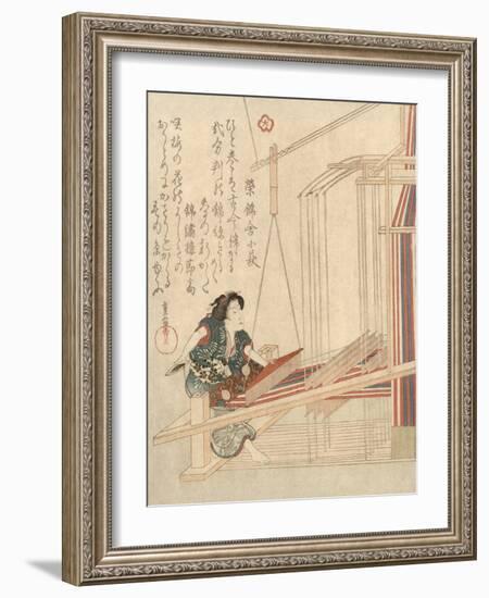 Woman Working Loom-null-Framed Giclee Print