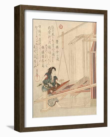 Woman Working Loom-null-Framed Giclee Print