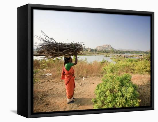 Woman Working Near Hampi, Karnataka, India-Michele Falzone-Framed Premier Image Canvas