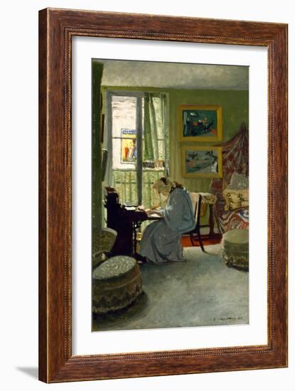 Woman Writing in an Interior, 1904 (Oil on Board)-Felix Edouard Vallotton-Framed Giclee Print