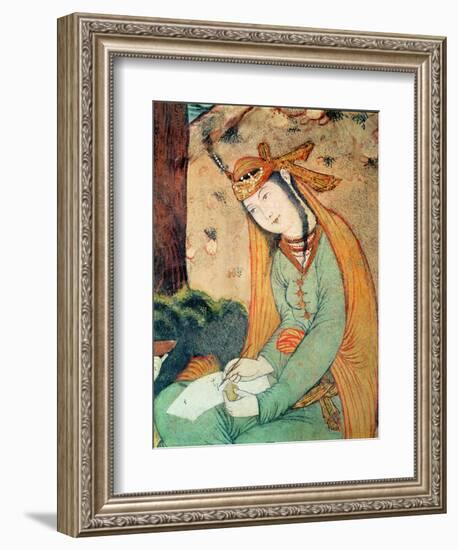 Woman Writing in the Court of Shah Abbas I 1585-1627-null-Framed Premium Giclee Print