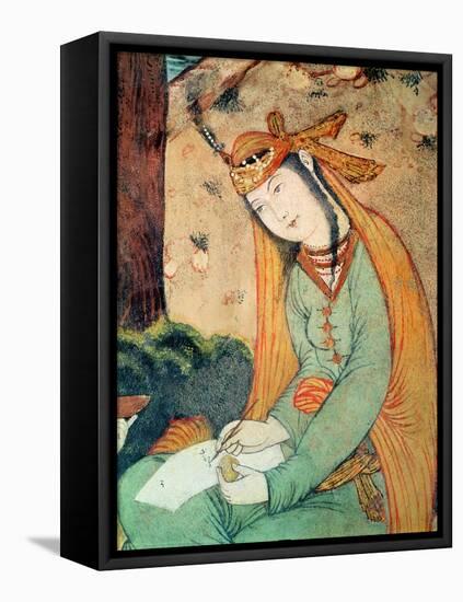 Woman Writing in the Court of Shah Abbas I 1585-1627-null-Framed Premier Image Canvas