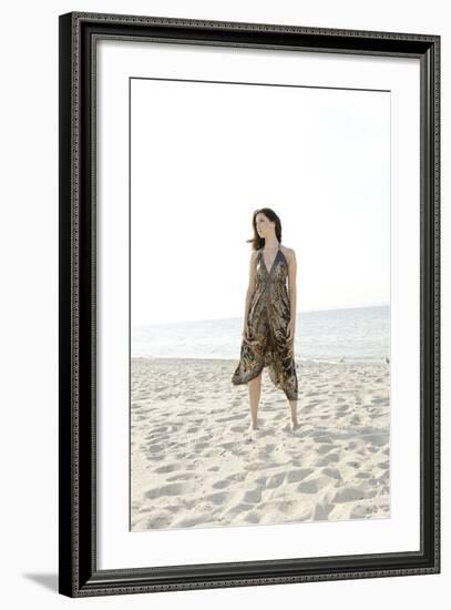 Woman, Young, Summer Dress, Sandy Beach, Niendorf on the Baltic Sea-Axel Schmies-Framed Photographic Print