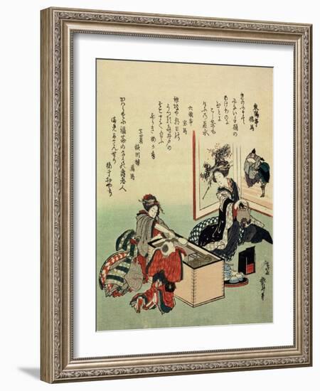 Women and a Boy by Brazier (Hibach), 1816-Katsushika Hokusai-Framed Giclee Print
