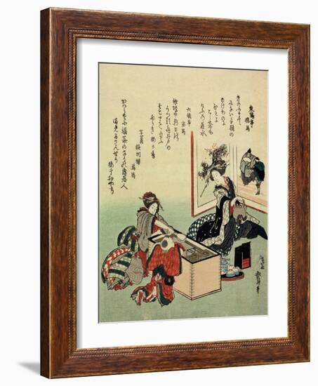 Women and a Boy by Brazier (Hibach), 1816-Katsushika Hokusai-Framed Giclee Print