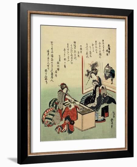 Women and a Boy by Brazier (Hibach), 1816-Katsushika Hokusai-Framed Giclee Print