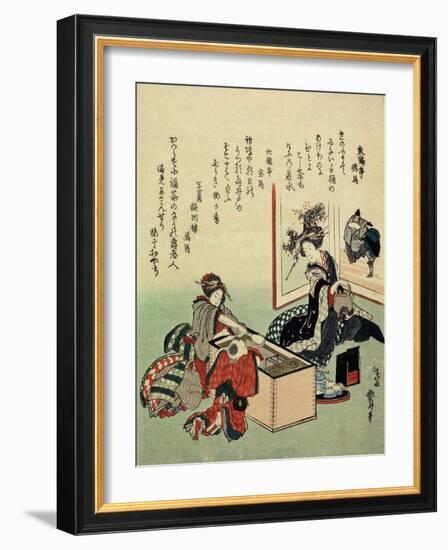 Women and a Boy by Brazier (Hibach), 1816-Katsushika Hokusai-Framed Giclee Print