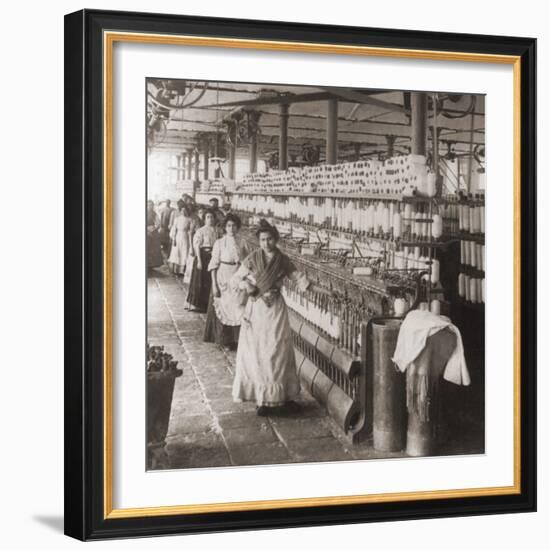 Women and Girls Working in the Spooling Room of a Cotton Mill in Malaga, Spain. 1898-null-Framed Photo