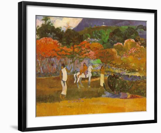 Women And White Horse-Paul Gauguin-Framed Art Print